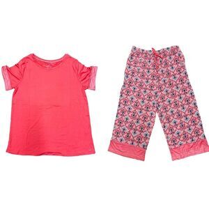 Cuddl Duds PJ Set Smart ~ sz S Comfort Border Print Coral Paisley Floral A392673